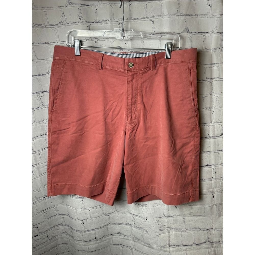 TOMMY BAHAMA MENS  Salmon Pink Cotton Chino Shorts Casual Summer Flat Front